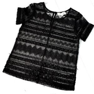 J.O.A. Black sheer lace short sleeve overlay t-shirt size medium M Crewneck